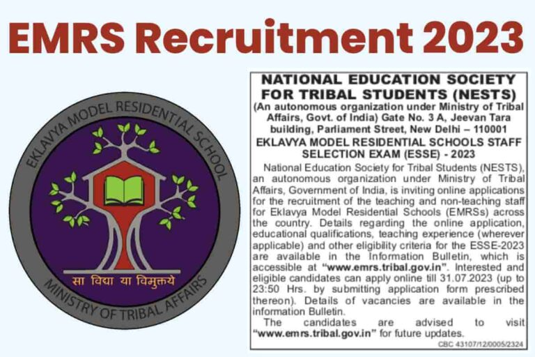 EMRS Recruitment 2023 Notification OUT for Teaching and Non-Teaching Posts, Apply Online